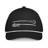 Then &amp; Now Hat, lacrosse rope hat from Lax Rat Supply Co. in black and white, front view