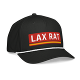 Lax Rat Hat, lacrosse rope hat from Lax Rat Supply Co. in black and white, right front view