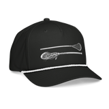 Then &amp; Now Hat, lacrosse rope hat from Lax Rat Supply Co. in black and white, right front view