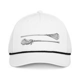 Then &amp; Now Hat, lacrosse rope hat from Lax Rat Supply Co. in white and black, front view