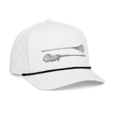 Then &amp; Now Hat, lacrosse rope hat from Lax Rat Supply Co. in white and black, right front view
