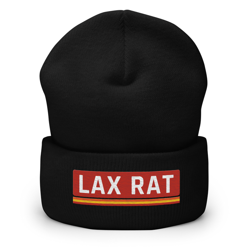 Lax Rat Cuffed Beanie, lacrosse cuffed beanie from Lax Rat Supply Co. in black, front view