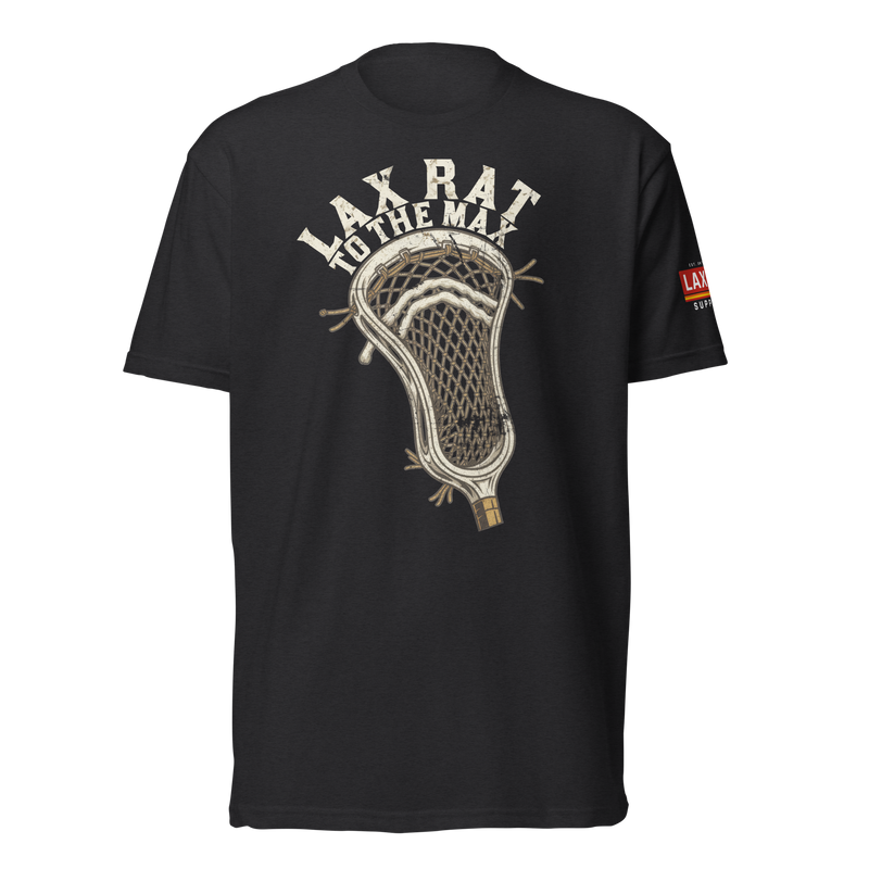 Lax Rat To The Max Tee, lacrosse t-shirt from Lax Rat Supply Co. in black, front view