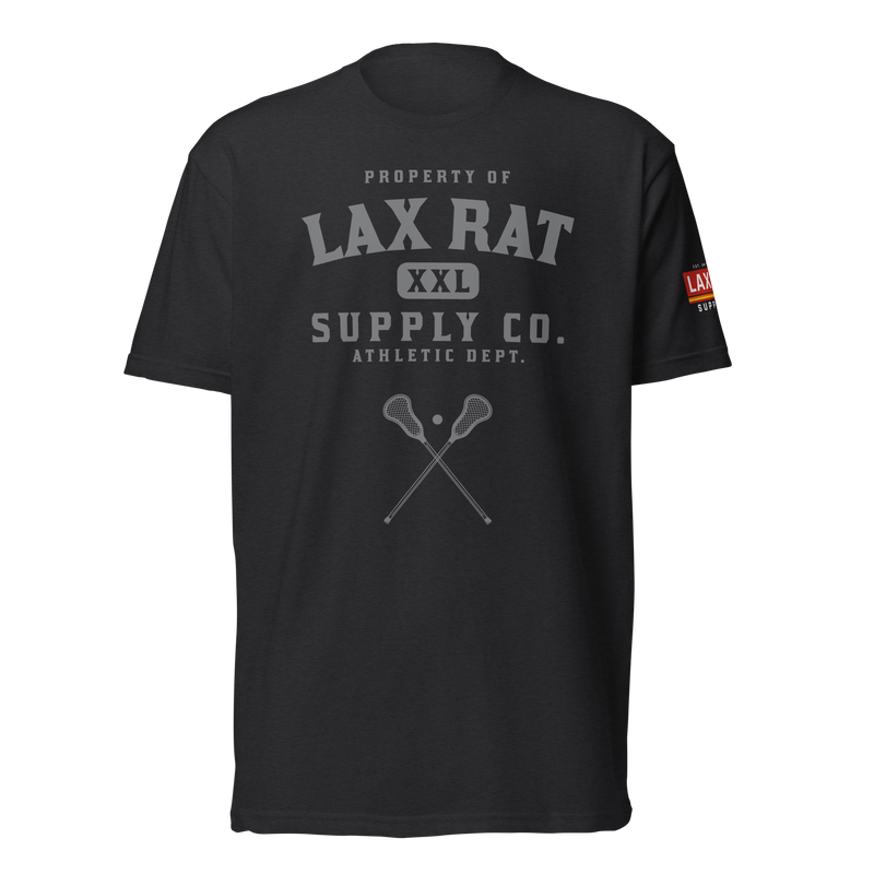 Athletic Dept. Tee, lacrosse t-shirt from Lax Rat Supply Co. in black, front view