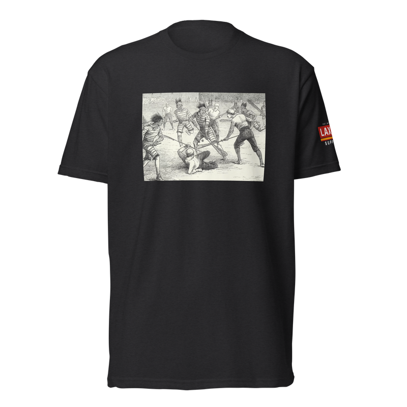 The Original Game Tee, lacrosse t-shirt from Lax Rat Supply Co. in black, front view
