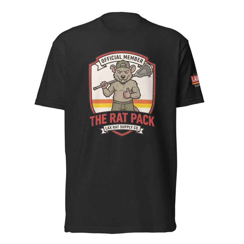 Rat Pack Member Tee Black, lacrosse t-shirt from Lax Rat Supply Co. in black, front view
