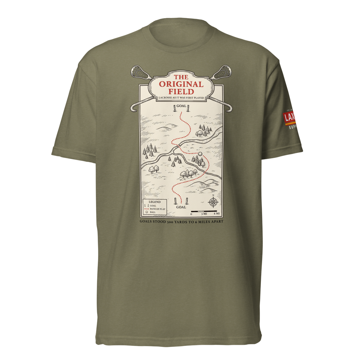 The Original Field Tee, lacrosse t-shirt from Lax Rat Supply Co. in military green, front view