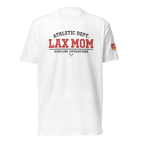 Lax Mom Athletic Dept. White Tee, lacrosse t-shirt from Lax Rat Supply Co. in white, front view