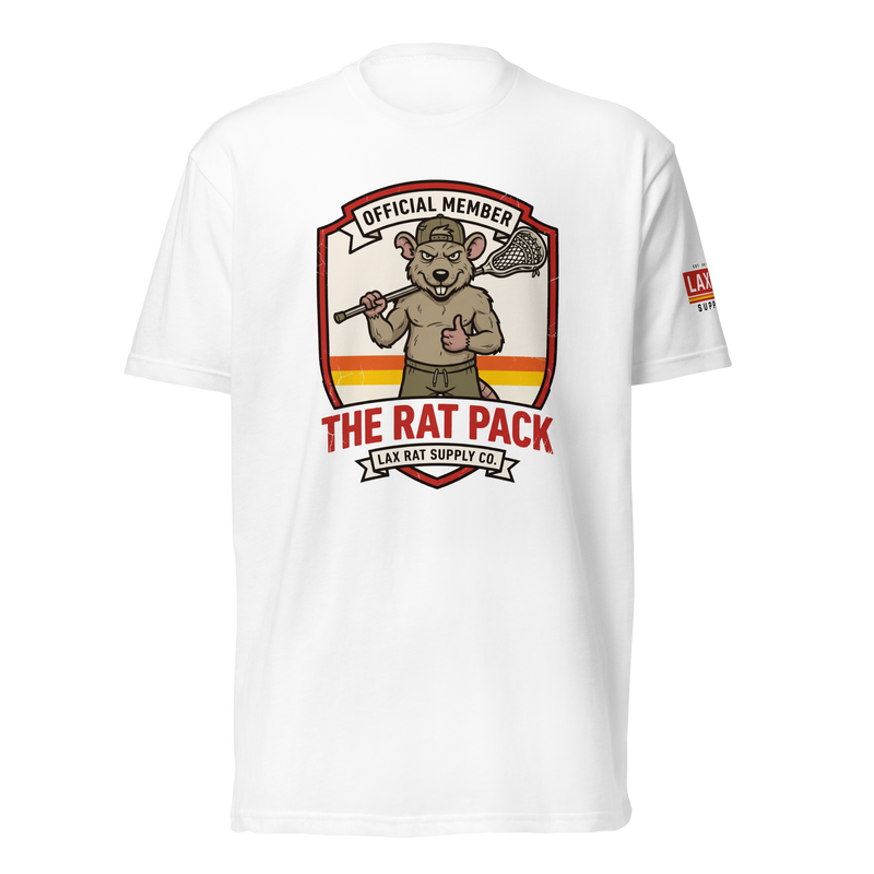 Rat Pack Member Tee White, lacrosse t-shirt from Lax Rat Supply Co. in white, front view