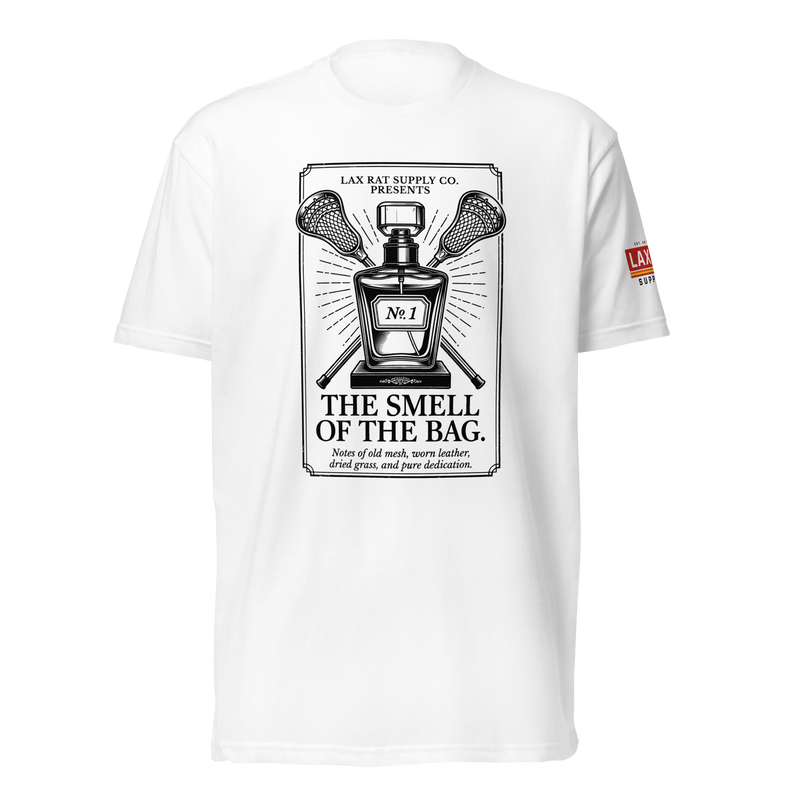 The Maverick White Tee, lacrosse t-shirt from Lax Rat Supply Co. in white, front view