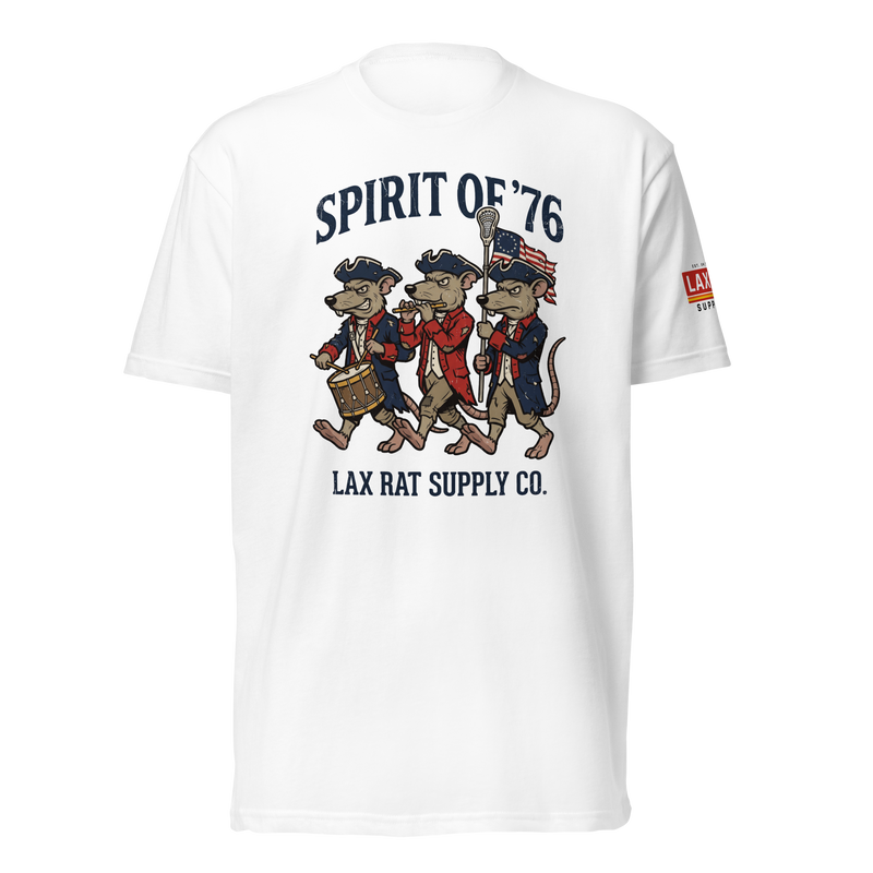 Spirit of '76 Tee, lacrosse t-shirt from Lax Rat Supply Co. in white, front view