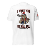 I Want You for Wall Ball Tee, lacrosse t-shirt from Lax Rat Supply Co. in white, front view