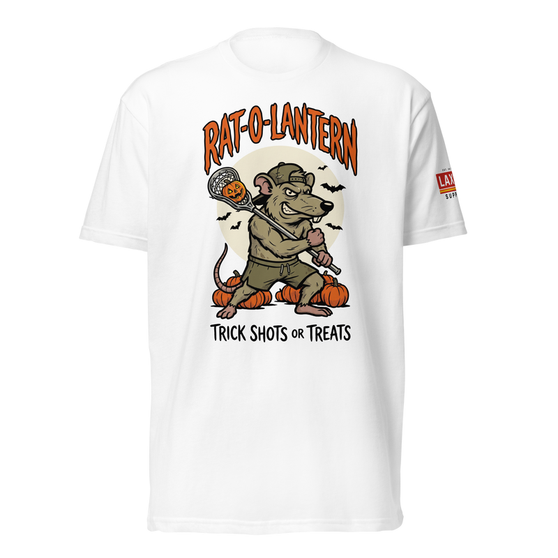 Rat-O-Lantern Tee, lacrosse t-shirt from Lax Rat Supply Co. in white, front view