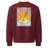 Le Jeu de la Crosse Crewneck Sweatshirt, lacrosse crewneck sweatshirt from Lax Rat Supply Co. in maroon, back view