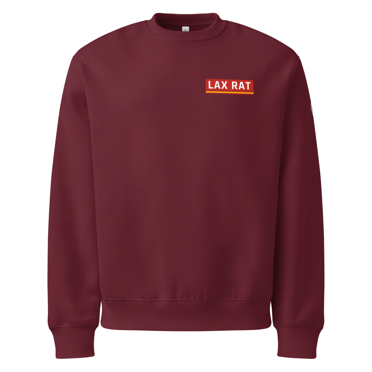 Logo Sweatshirt, lacrosse crewneck sweatshirt from Lax Rat Supply Co. in maroon, front view