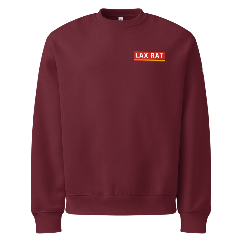 Logo Sweatshirt, lacrosse crewneck sweatshirt from Lax Rat Supply Co. in maroon, front view